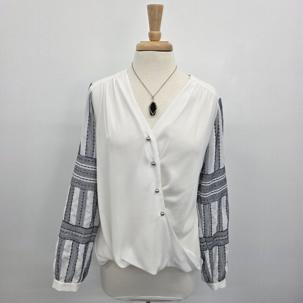 Etcetera Womens Long Sleeve Boho Surplice‎ Blouse Top White Size 10 Button Front